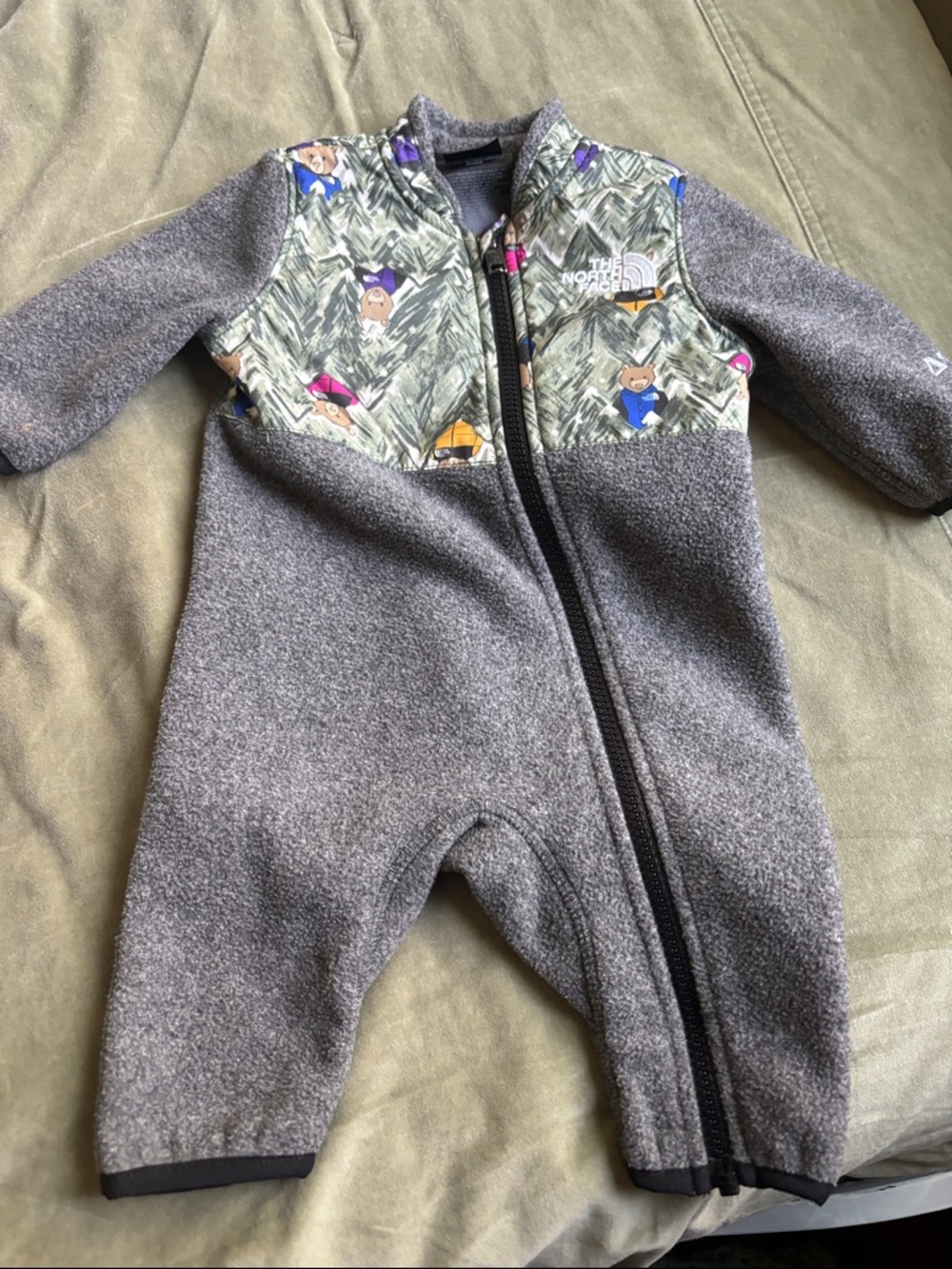 The North Face Gray Fleece Infant One-Piece with Printed Yoke